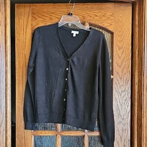 Garnet Hill Black V-Neck Button Cardigan